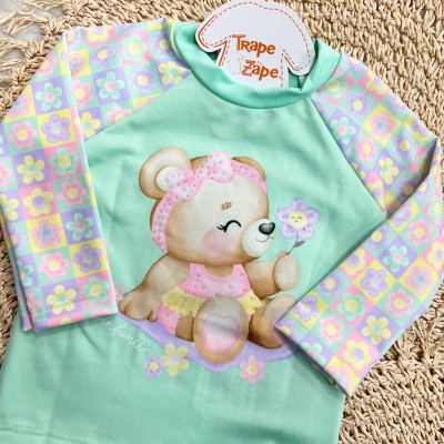 Blusa com Proteção UV50+ e Calcinha Ursinha